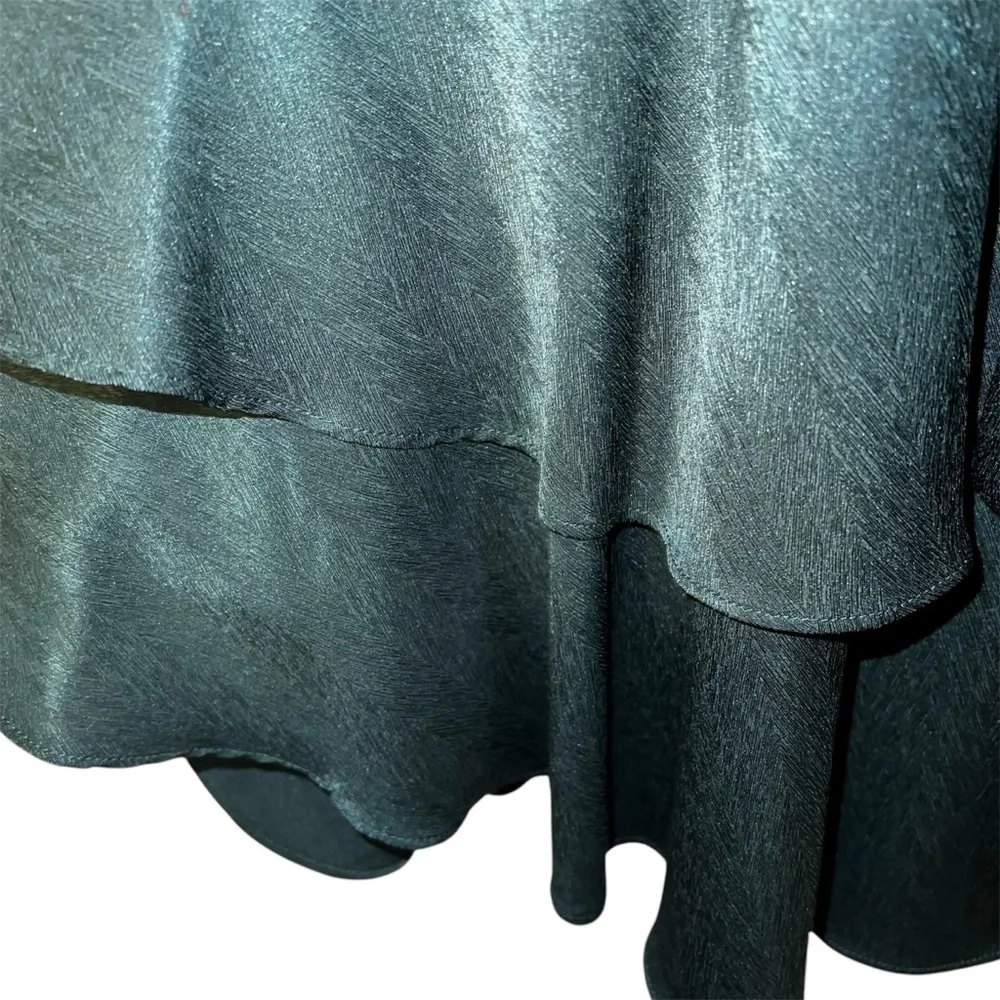 Storia Emerald Green Deep V-Neck Ruffle Long Sleeve Mini Dress Sz S - Picture 7 of 14